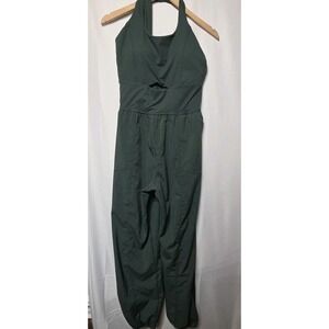 IKT Sophie Active Jumpsuit Dark Forest Green Halter Midriff Cut-Out L NWT